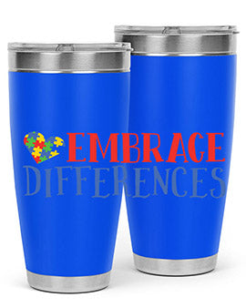 Embrace Differences Style 13# Autism Tumbler in stainless steel with a vibrant design promoting inclusivity.