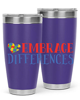 Embrace Differences Style 13# Autism Tumbler in stainless steel with a vibrant design promoting inclusivity.