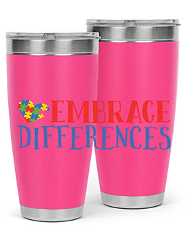 Embrace Differences Style 13# Autism Tumbler in stainless steel with a vibrant design promoting inclusivity.