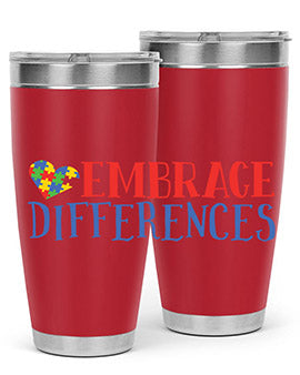 Embrace Differences Style 13# Autism Tumbler in stainless steel with a vibrant design promoting inclusivity.