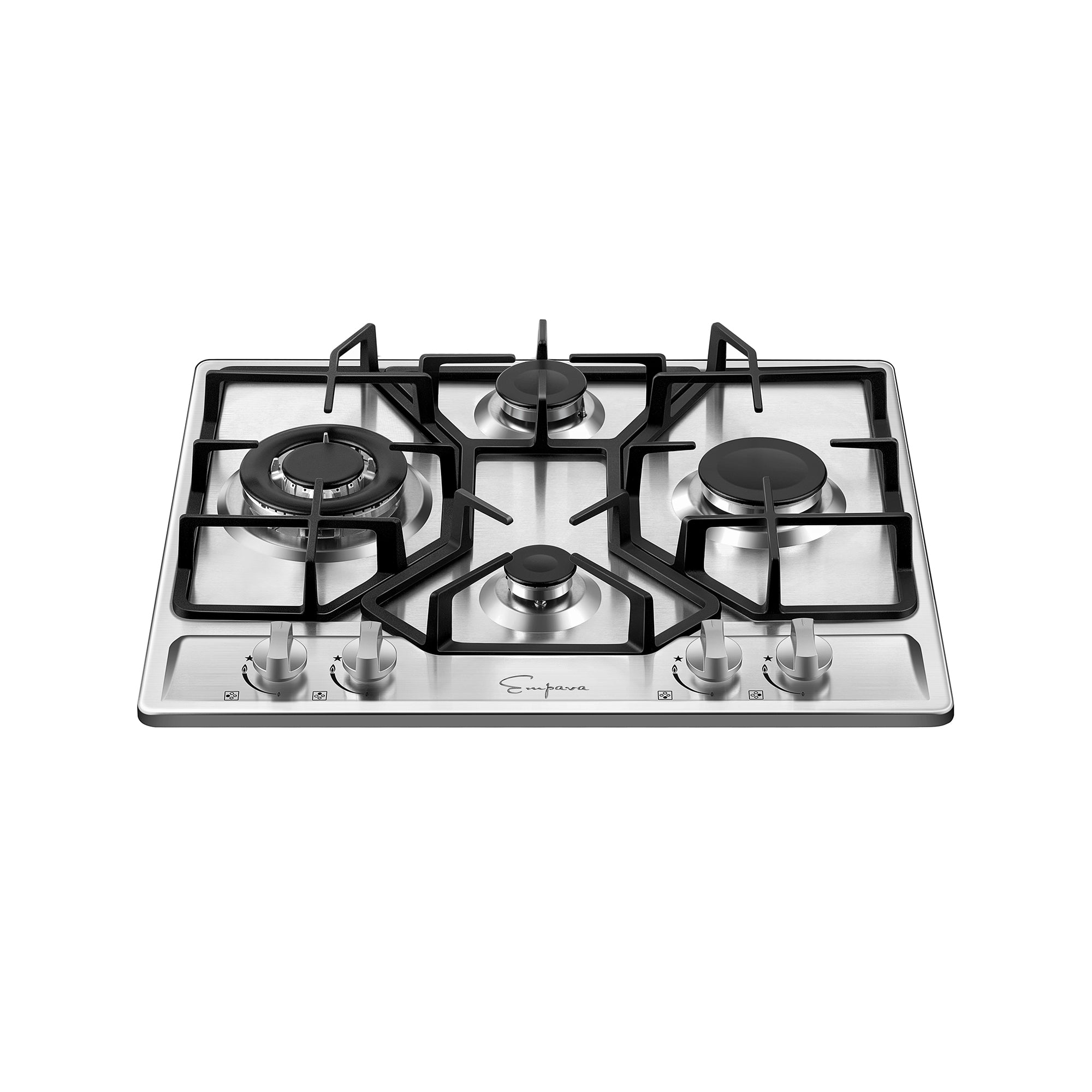 Empava 24 in. Built-in Gas Cooktop with four burners and cast iron grates, showcasing its sleek design and functionality.