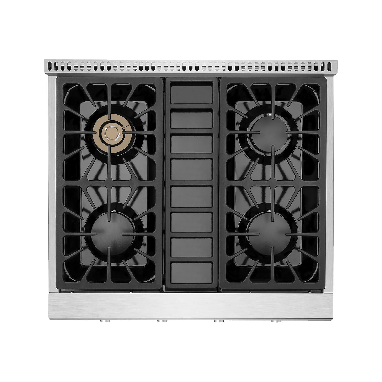 Empava 30GC30 Pro-style 30 in. Slide-in Gas Cooktop with four burners and blue LED control knobs.