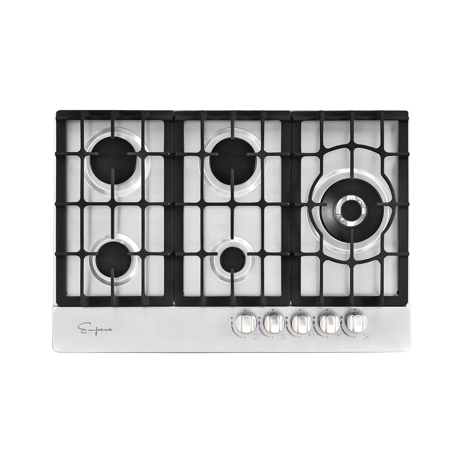 Empava 30 in. Built-in Gas Stove Cooktop with five burners and stainless-steel surface, designed for versatile cooking.