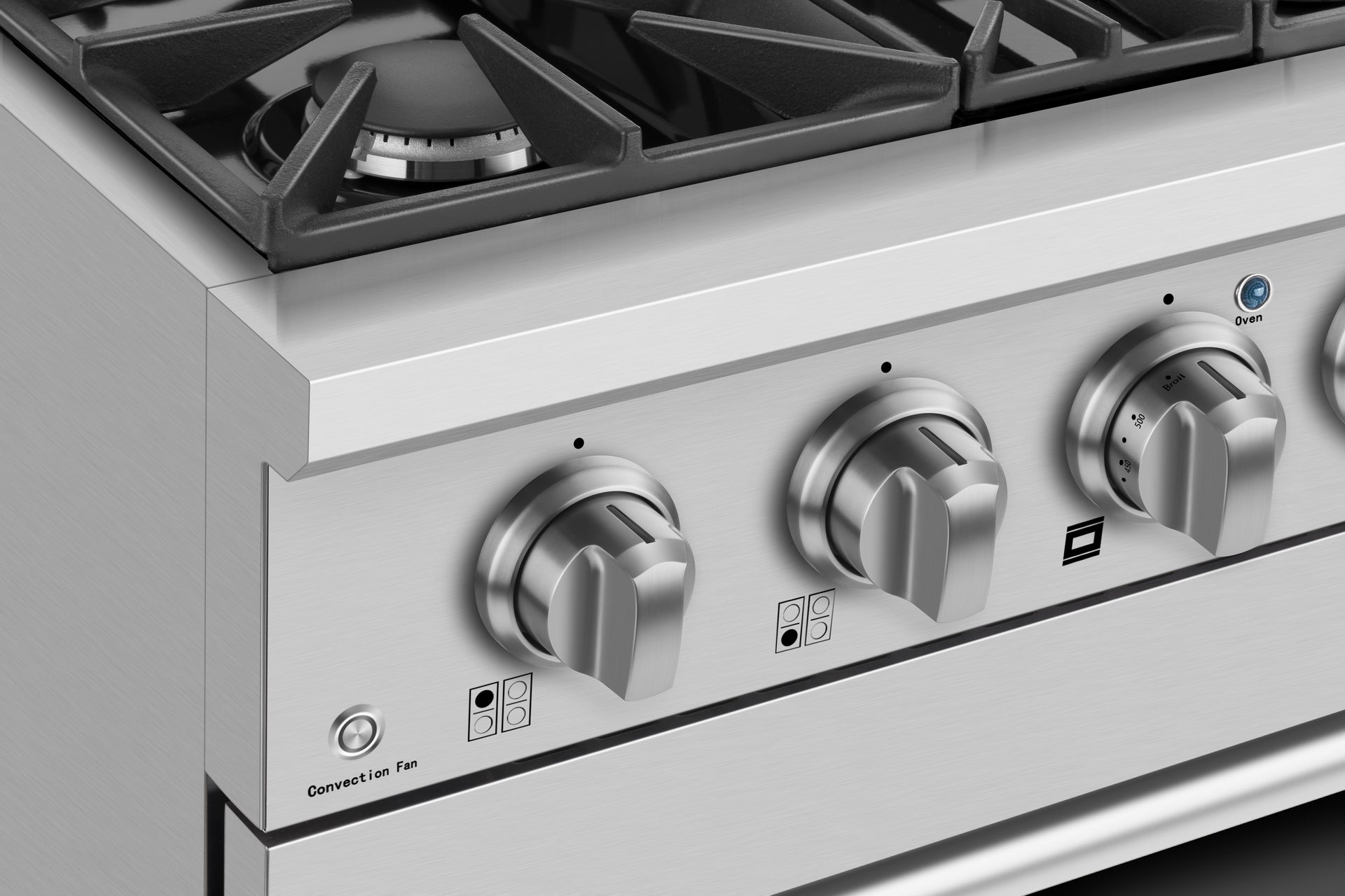 Empava 30GR07 30 in. Pro-Style Slide-In Single Oven Gas Range with stainless steel finish and blue interior.