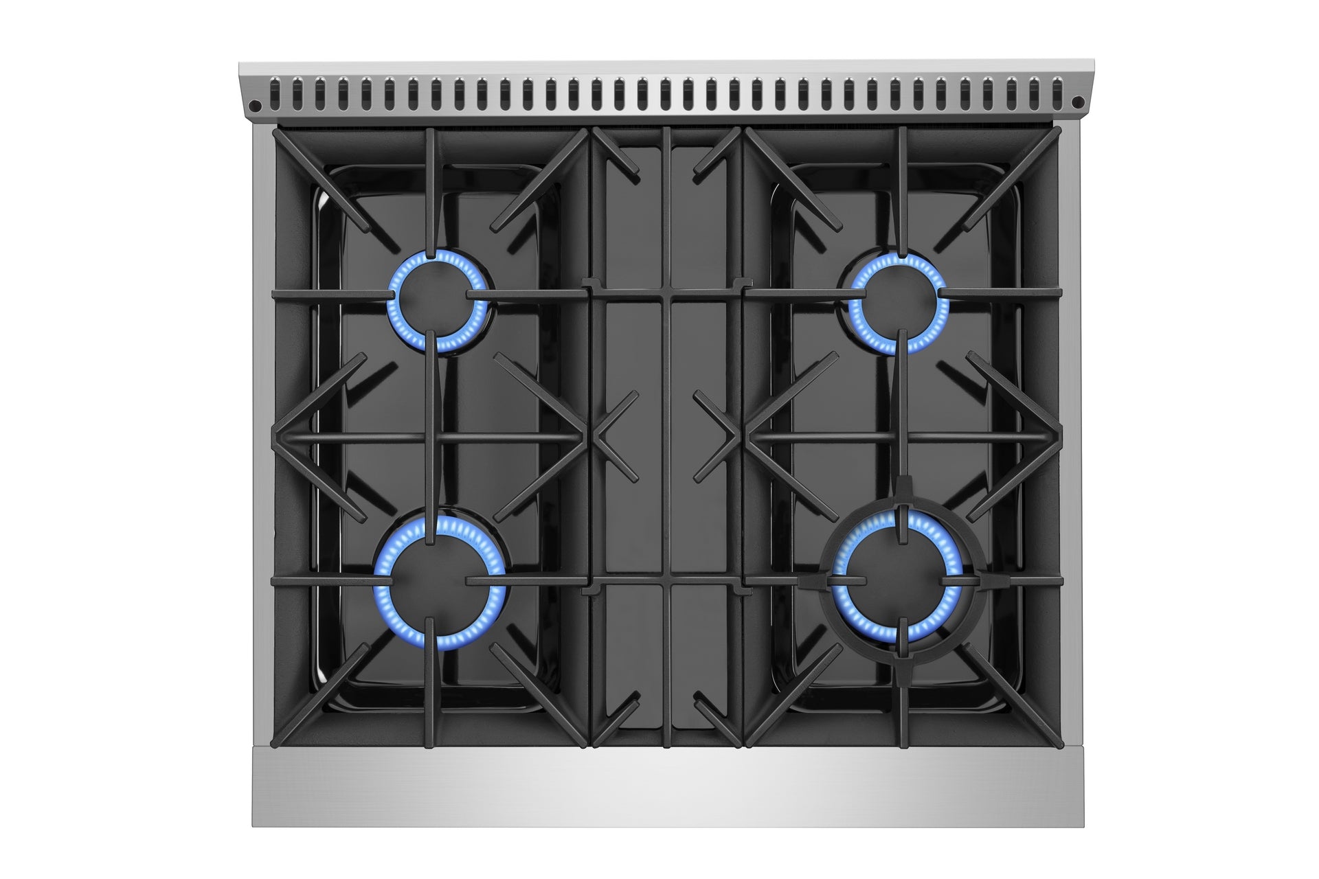Empava 30GR07 30 in. Pro-Style Slide-In Single Oven Gas Range with stainless steel finish and blue interior.