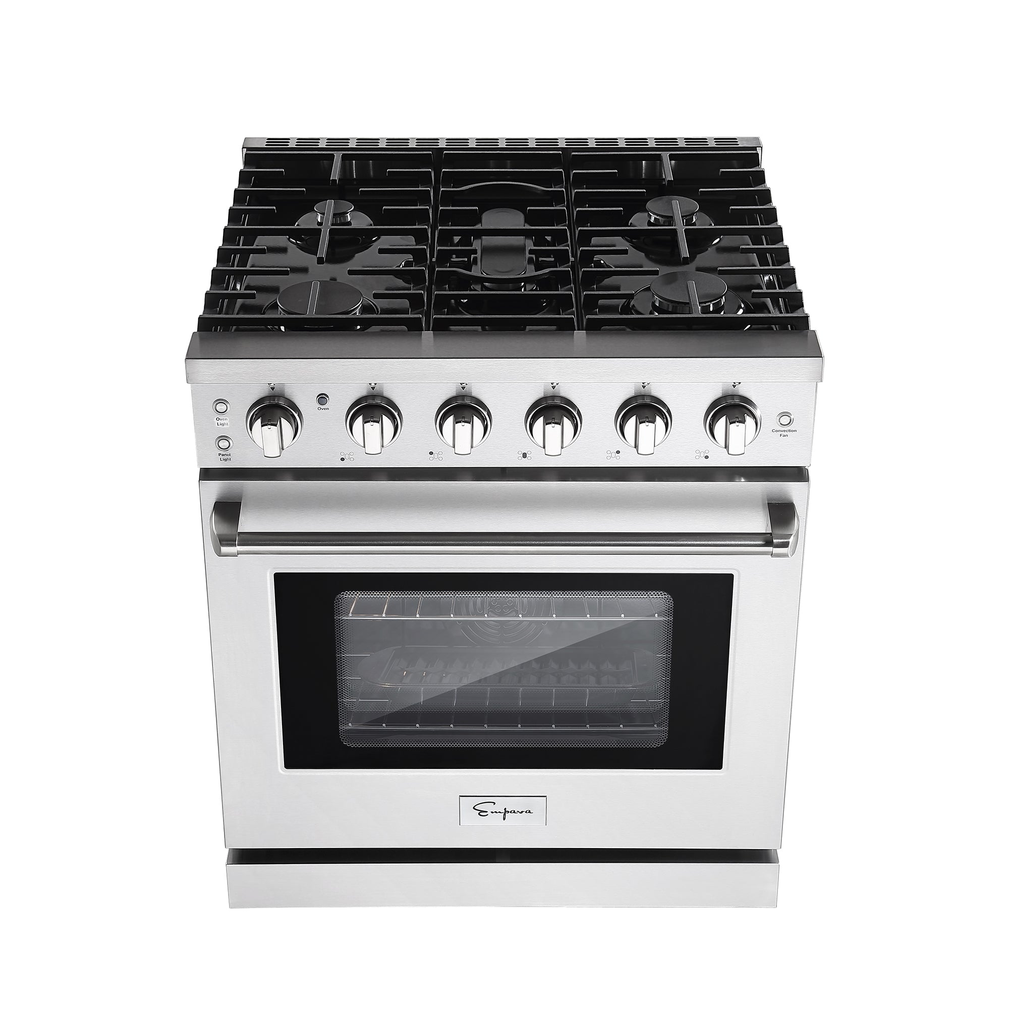 Empava 30GR10 Pro-Style Slide-in Single Oven Gas Range with five burners and stainless steel finish.