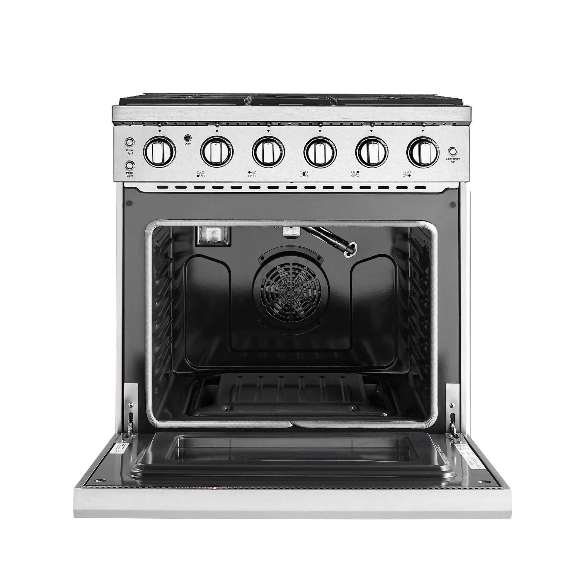 Empava 30GR10 Pro-Style Slide-in Single Oven Gas Range with five burners and stainless steel finish.