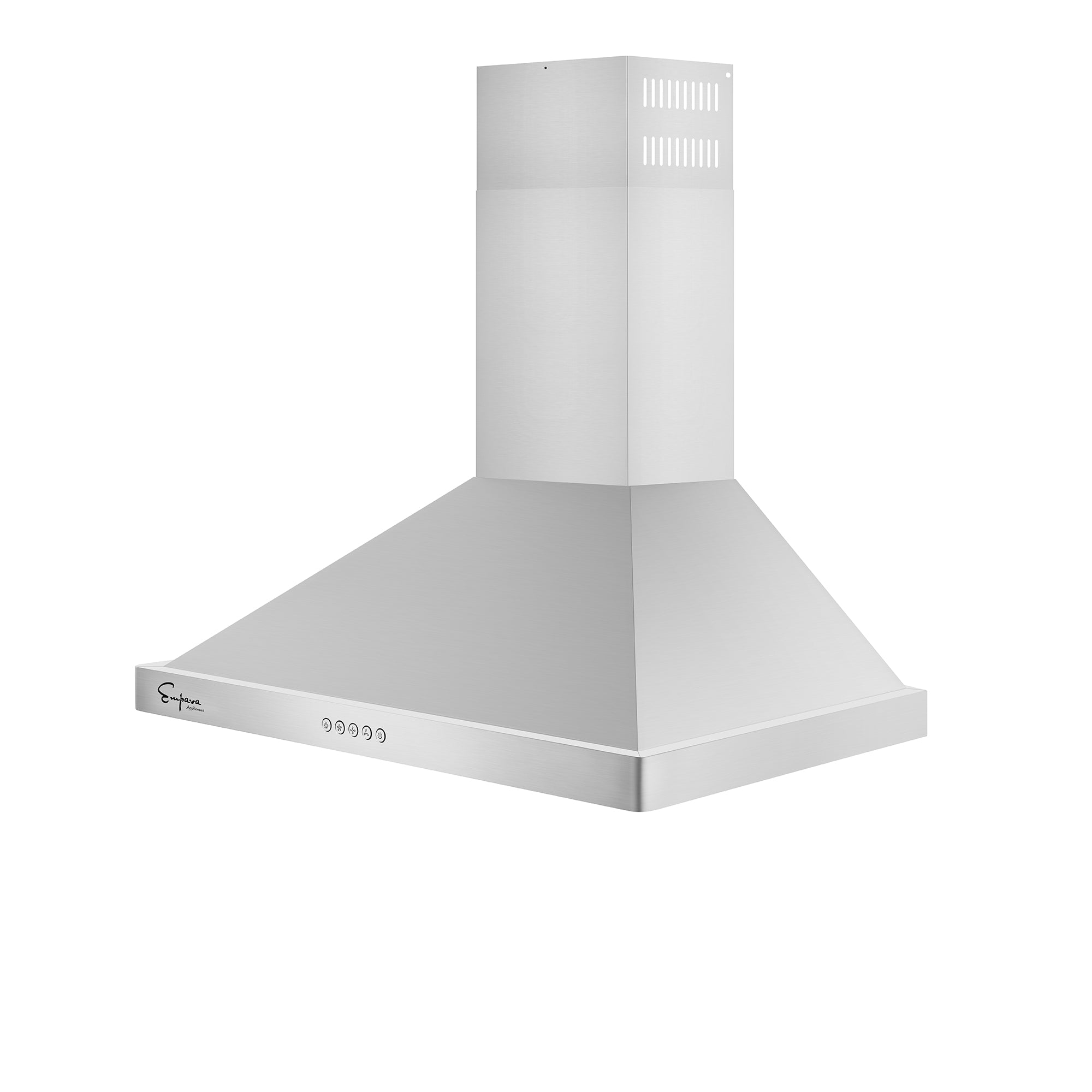 Empava 30RH05 30 in. Wall Mount Range Hood with stainless steel finish and button controls, showcasing its sleek design and powerful ventilation.