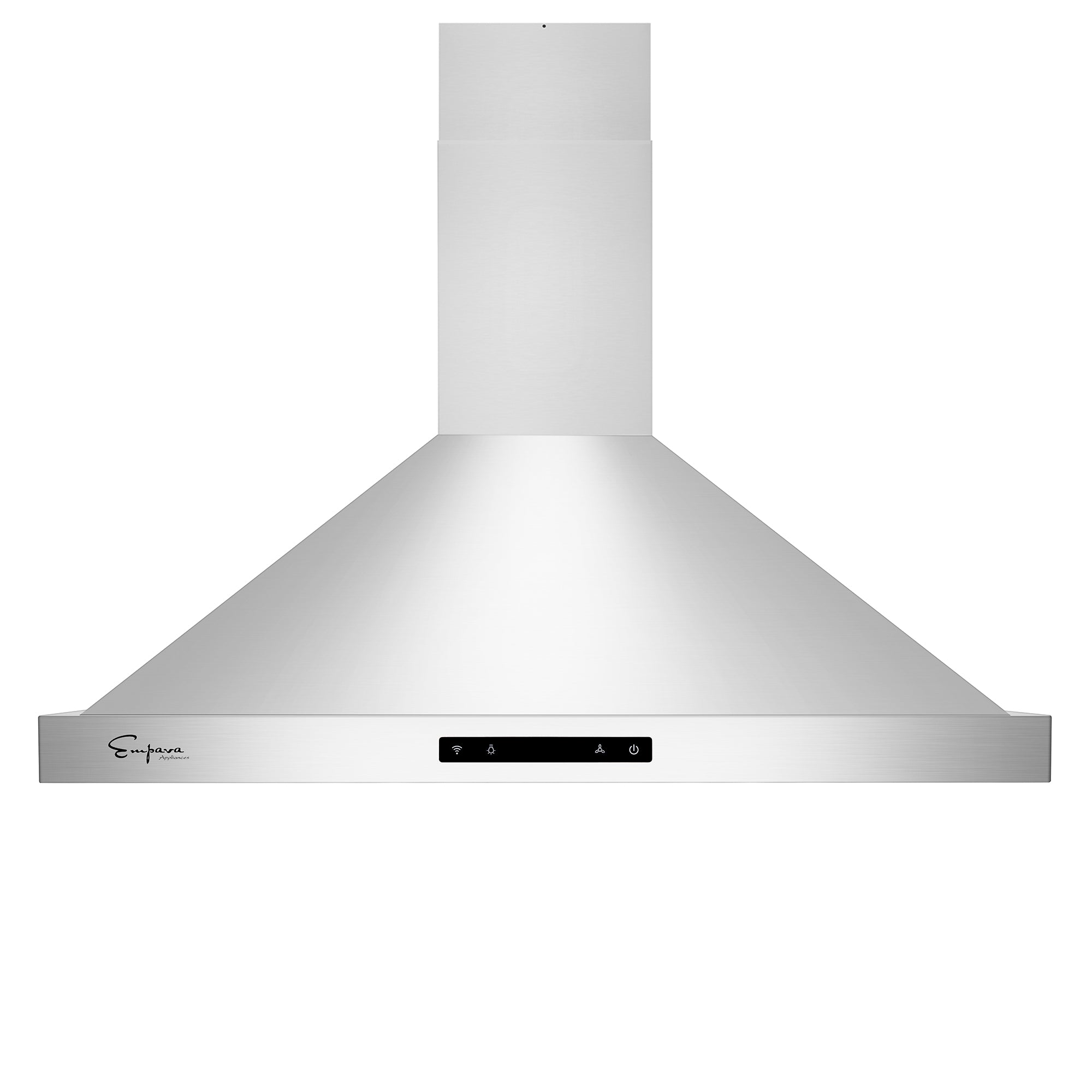 Empava 36RH04 36 in. ducted wall mount range hood with stainless steel finish and touch-sensitive controls.