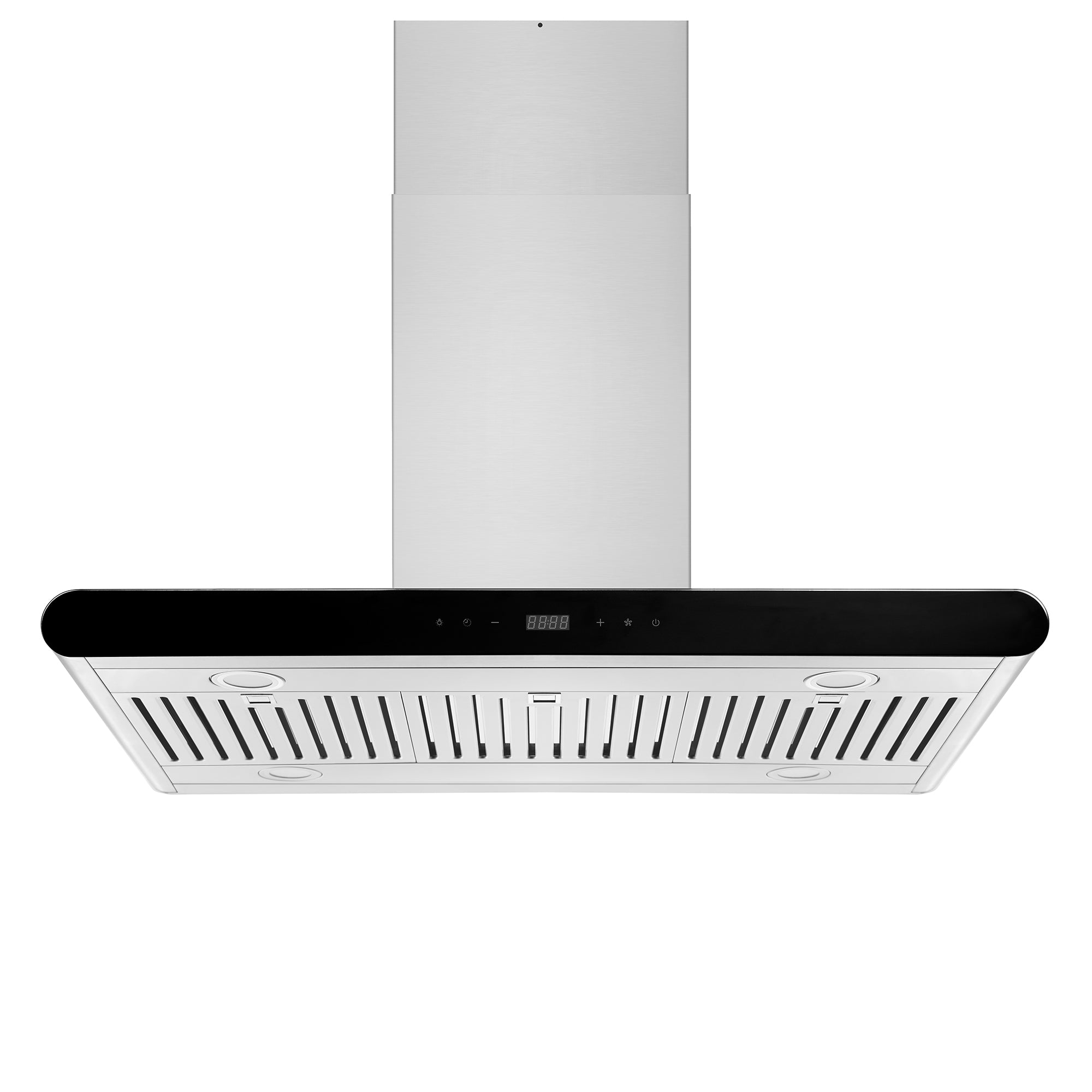 Empava 36RH10 36 in. Island Ducted Range Hood with stainless steel finish and LED lights.