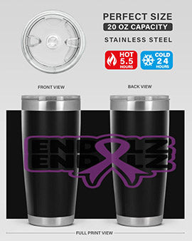 End ALZ 135# Tumbler, a stylish 20oz double wall vacuum stainless steel tumbler with a drink-thru lid, supporting Alzheimer's awareness.