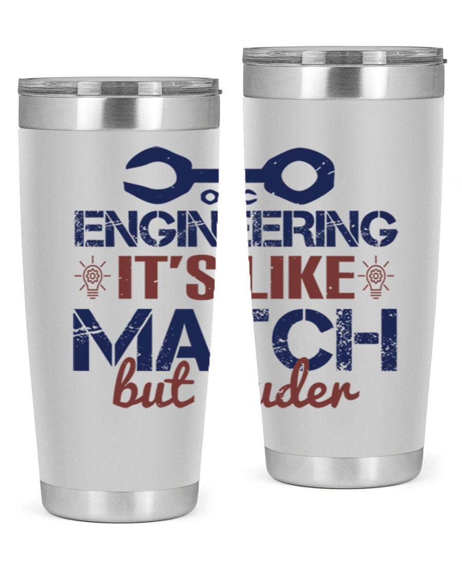 Engineering It's Like Match But Louder tumbler in stainless steel with vibrant print, showcasing its double wall vacuum insulation.