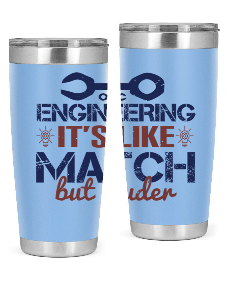 Engineering It's Like Match But Louder tumbler in stainless steel with vibrant print, showcasing its double wall vacuum insulation.