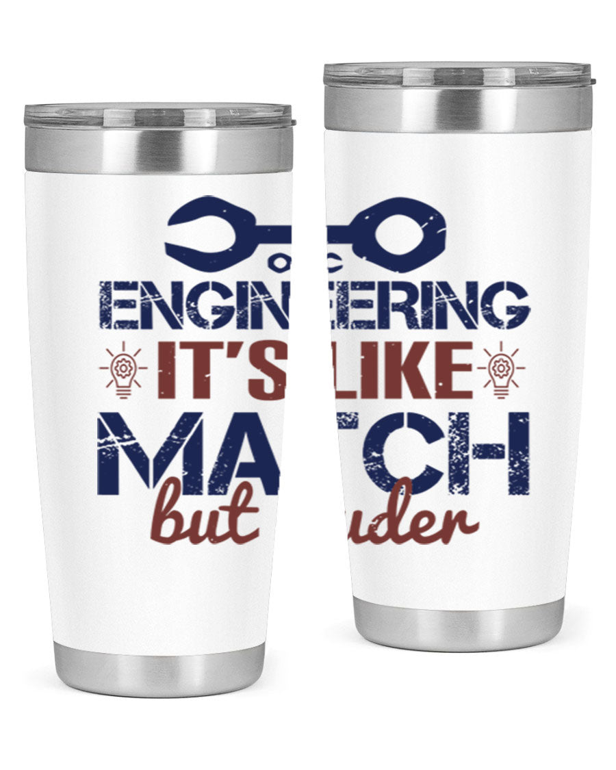 Engineering It's Like Match But Louder tumbler in stainless steel with vibrant print, showcasing its double wall vacuum insulation.