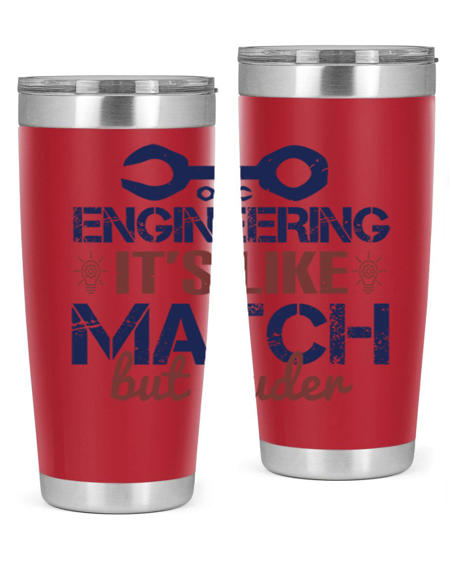 Engineering It's Like Match But Louder tumbler in stainless steel with vibrant print, showcasing its double wall vacuum insulation.