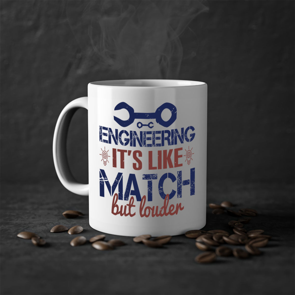 Two-tone Engineering Mug with colored handle and glossy finish, available in multiple colors and sizes.