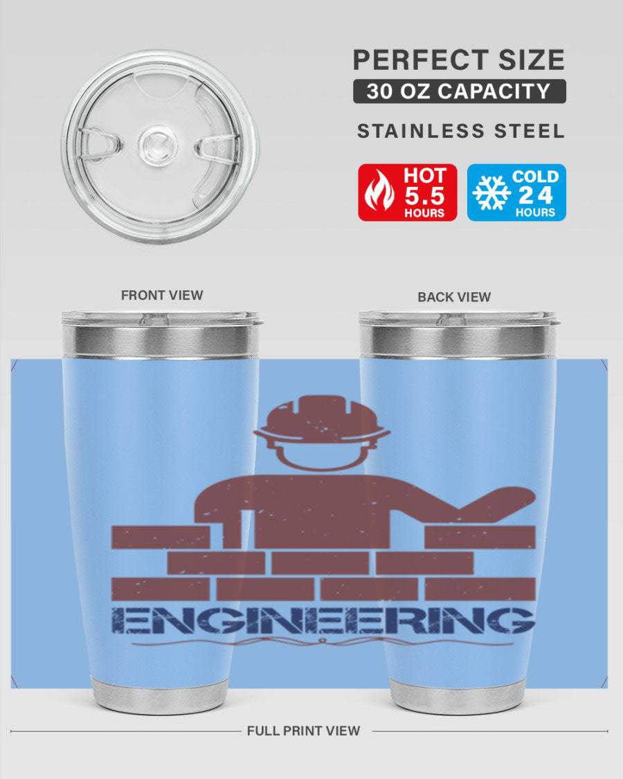 Engineering Style 58# Tumbler in stainless steel with a copper lining, showcasing its sleek design and drink-thru lid.
