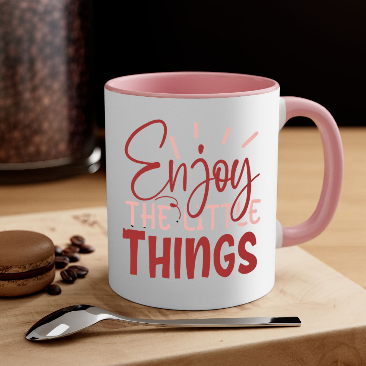 Enjoy The Little Things Style 114# Mug with colorful handle and glossy finish, available in multiple colors and sizes.