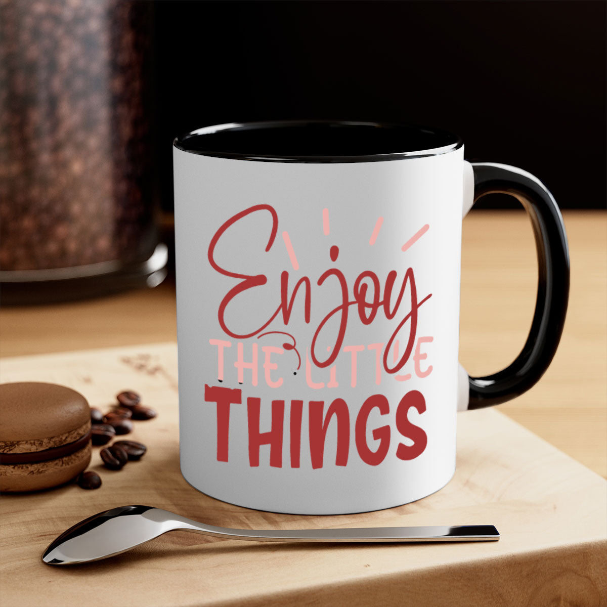 Enjoy The Little Things Style 114# Mug with colorful handle and glossy finish, available in multiple colors and sizes.