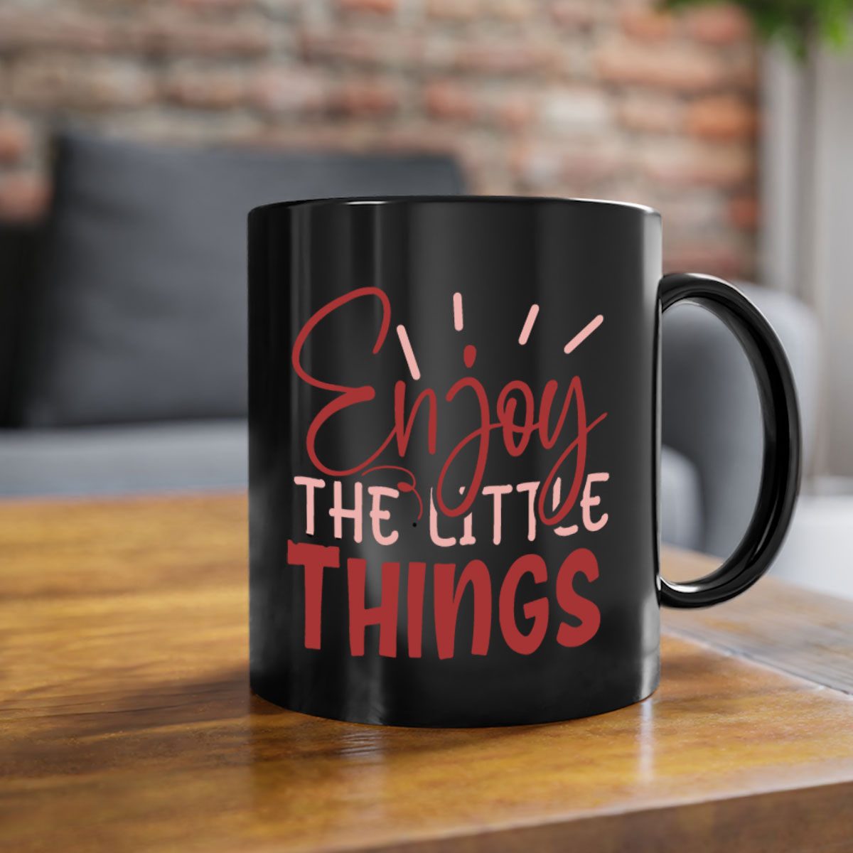 Enjoy The Little Things Style 114# Mug with colorful handle and glossy finish, available in multiple colors and sizes.
