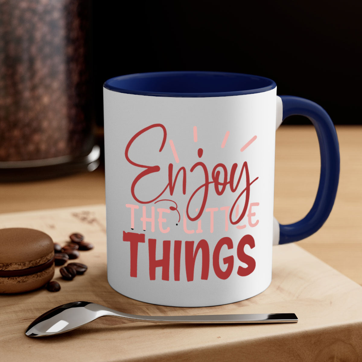 Enjoy The Little Things Style 114# Mug with colorful handle and glossy finish, available in multiple colors and sizes.