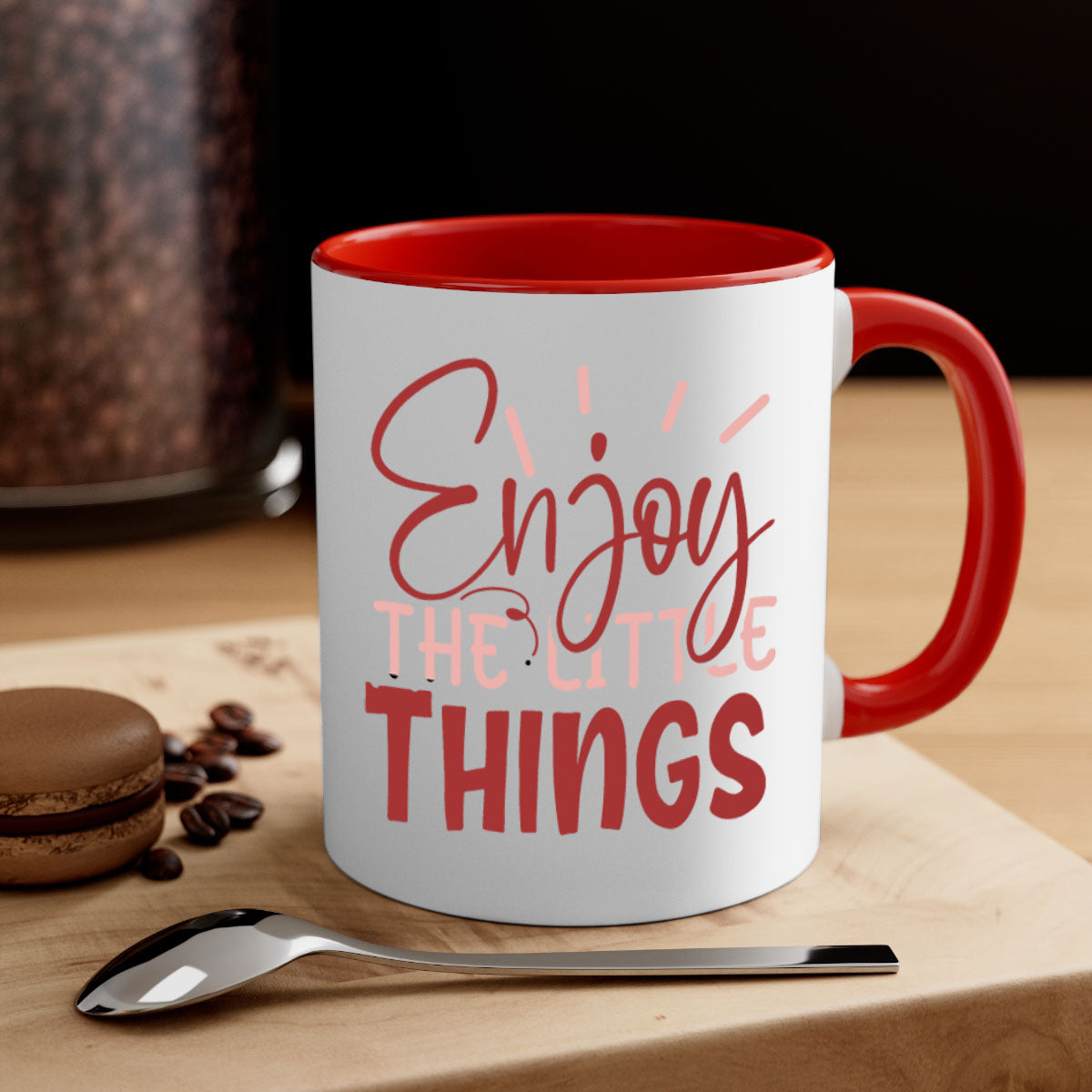 Enjoy The Little Things Style 114# Mug with colorful handle and glossy finish, available in multiple colors and sizes.
