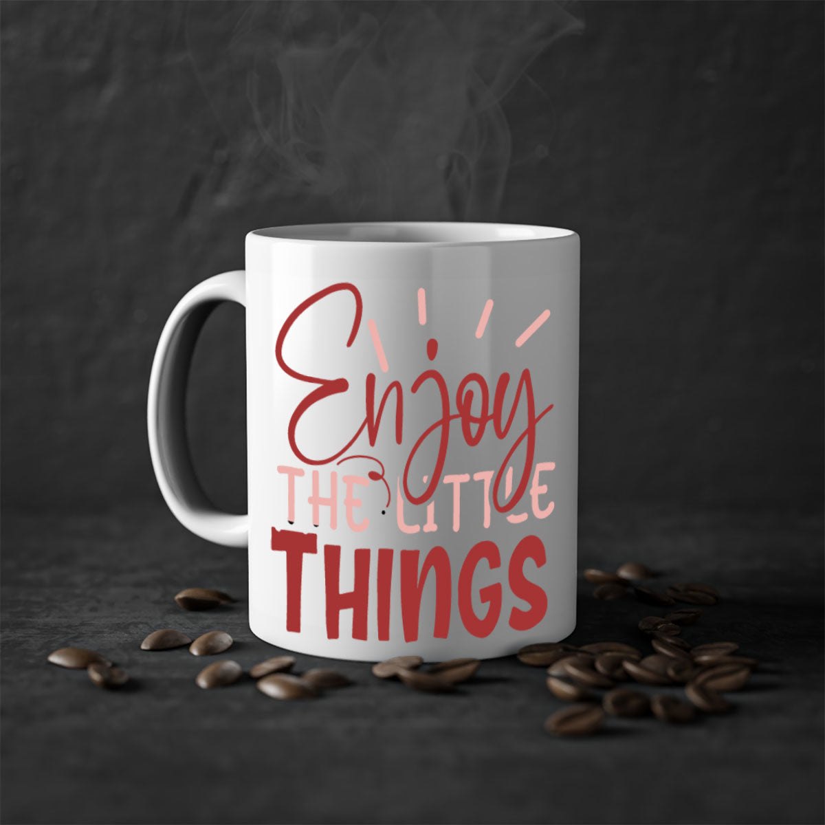Enjoy The Little Things Style 114# Mug with colorful handle and glossy finish, available in multiple colors and sizes.