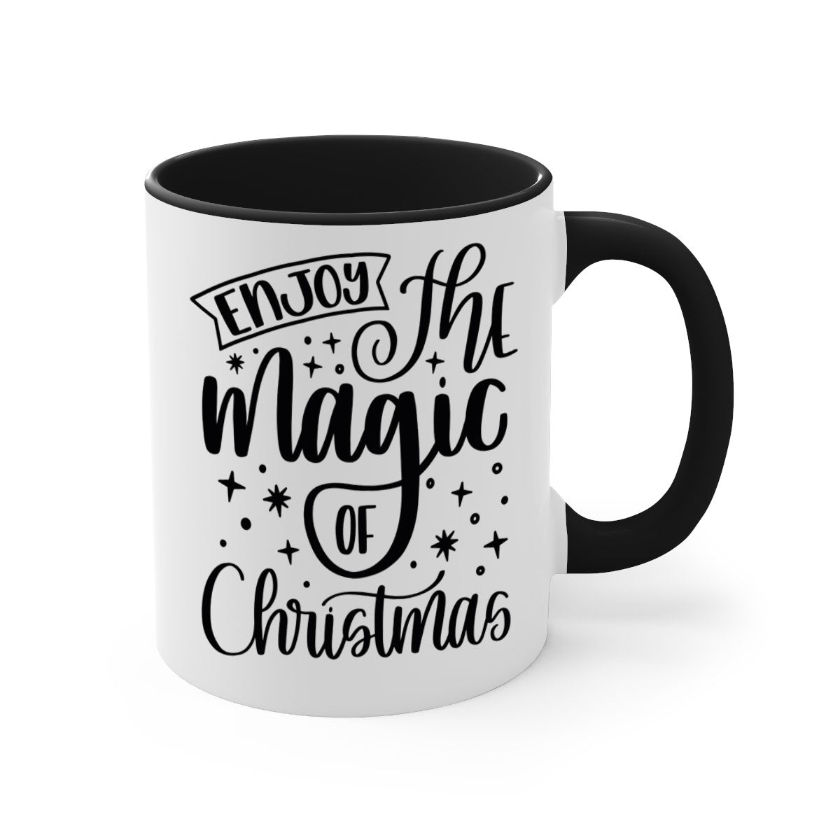 Two-tone Christmas mug with colored handle and glossy finish, available in multiple colors and sizes.