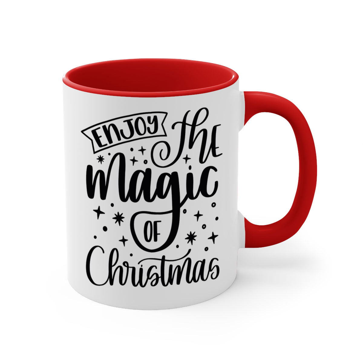 Two-tone Christmas mug with colored handle and glossy finish, available in multiple colors and sizes.