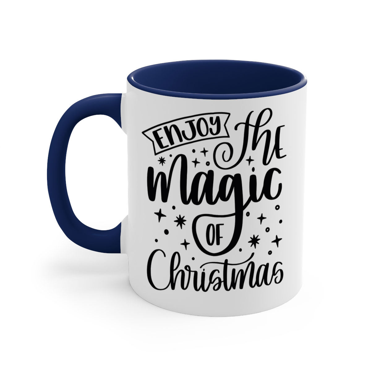 Two-tone Christmas mug with colored handle and glossy finish, available in multiple colors and sizes.