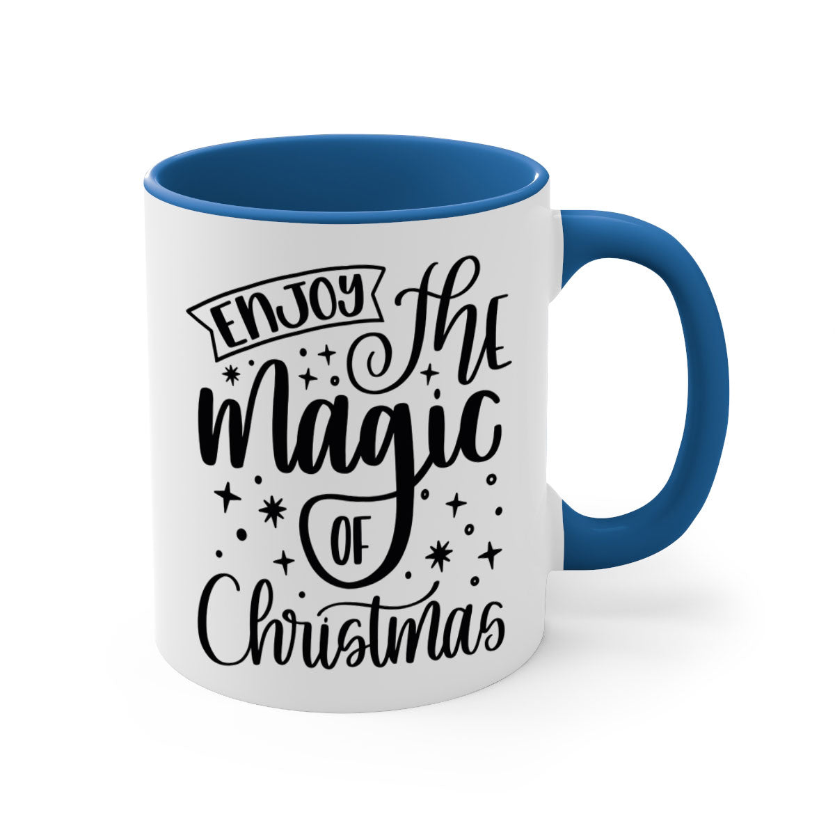 Two-tone Christmas mug with colored handle and glossy finish, available in multiple colors and sizes.