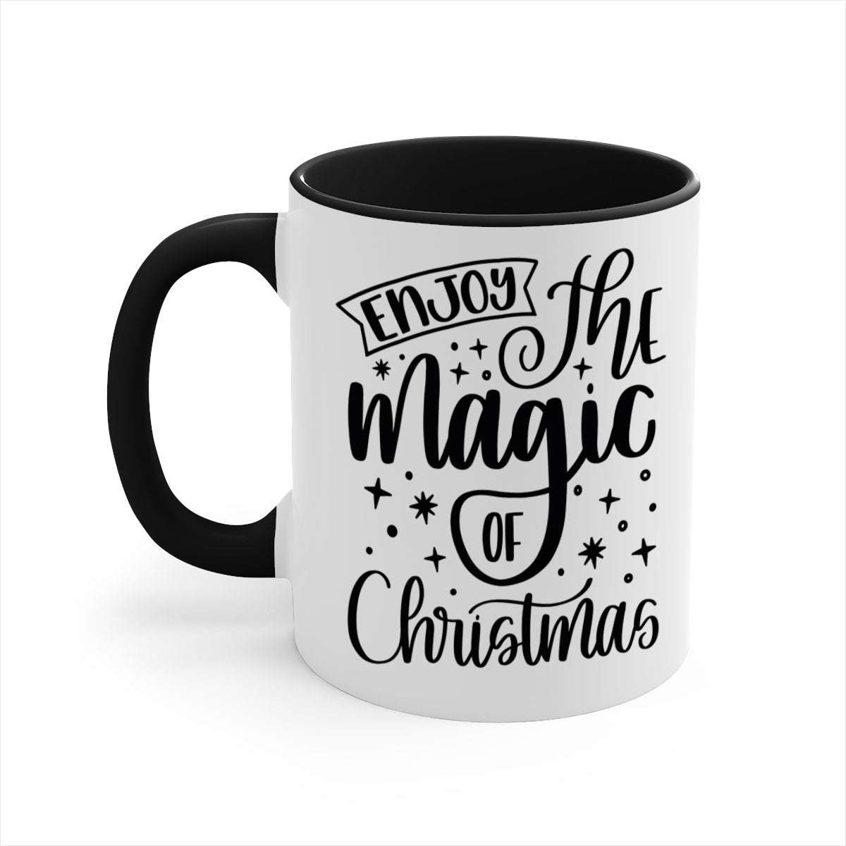 Two-tone Christmas mug with colored handle and glossy finish, available in multiple colors and sizes.
