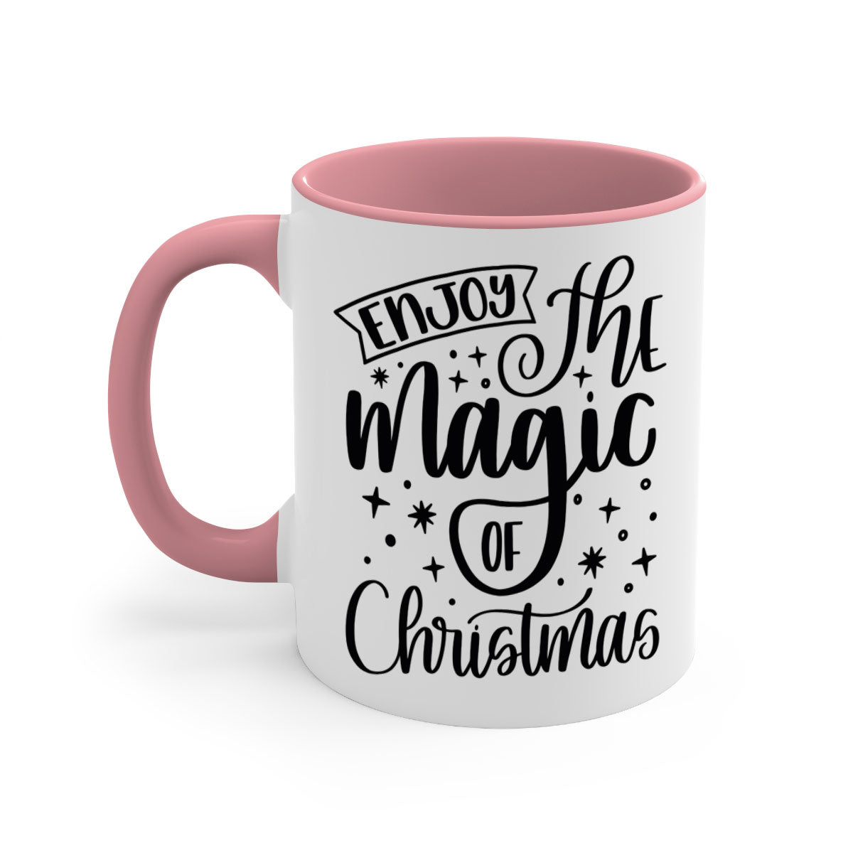Two-tone Christmas mug with colored handle and glossy finish, available in multiple colors and sizes.
