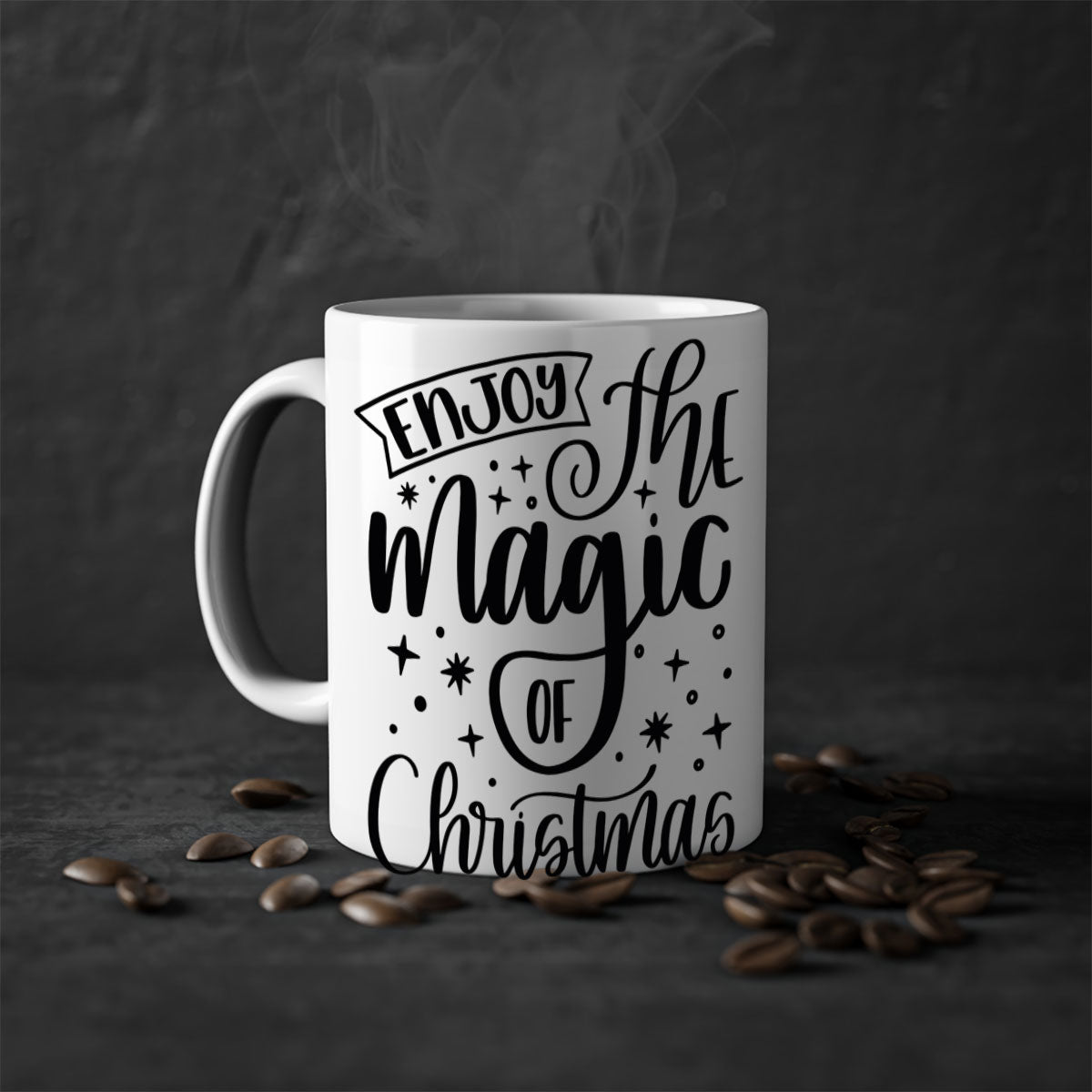 Two-tone Christmas mug with colored handle and glossy finish, available in multiple colors and sizes.