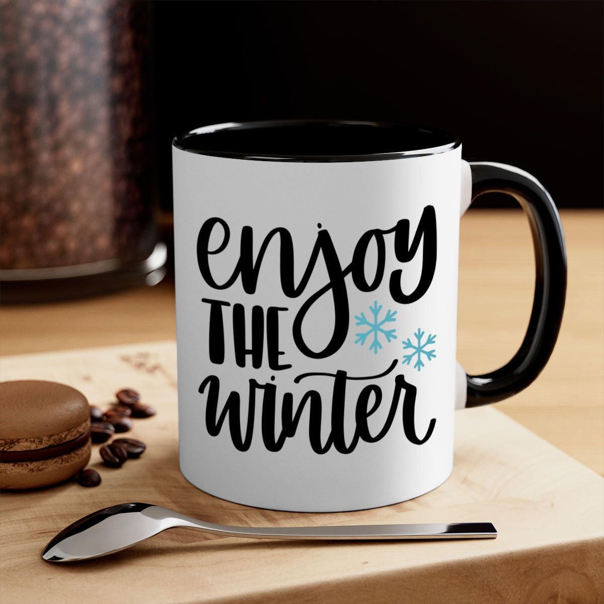 Enjoy The Winter340# Mug featuring a glossy finish, colored handle, and interior, available in five vibrant colors.