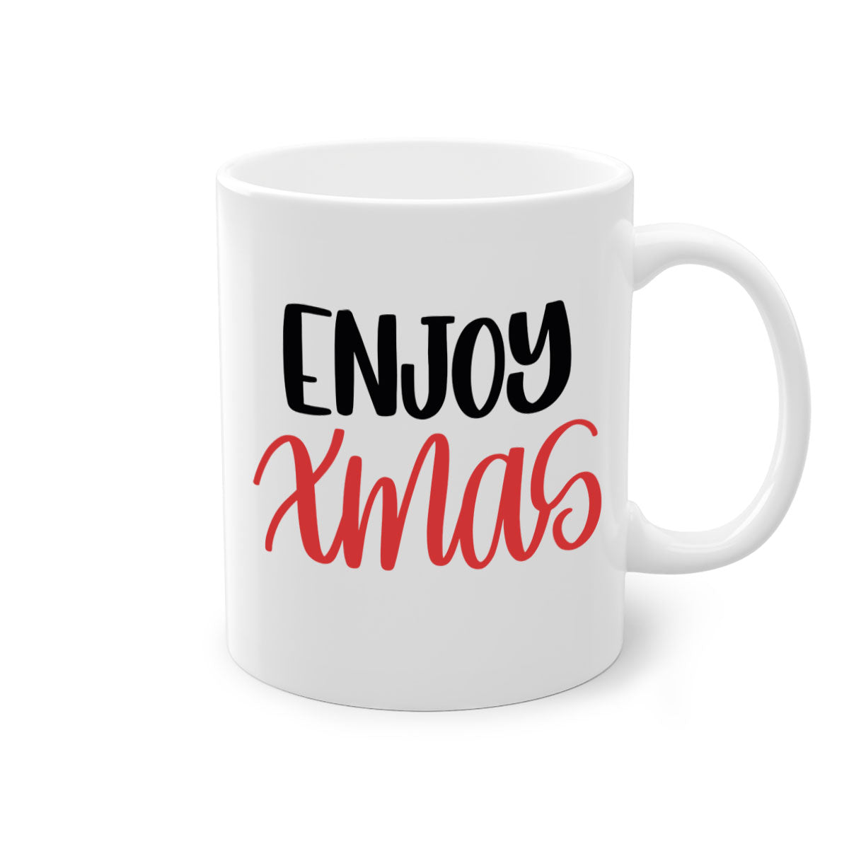 Enjoy Xmas 154# Christmas Mug with two-tone design, featuring a colored handle and glossy finish, available in multiple colors.