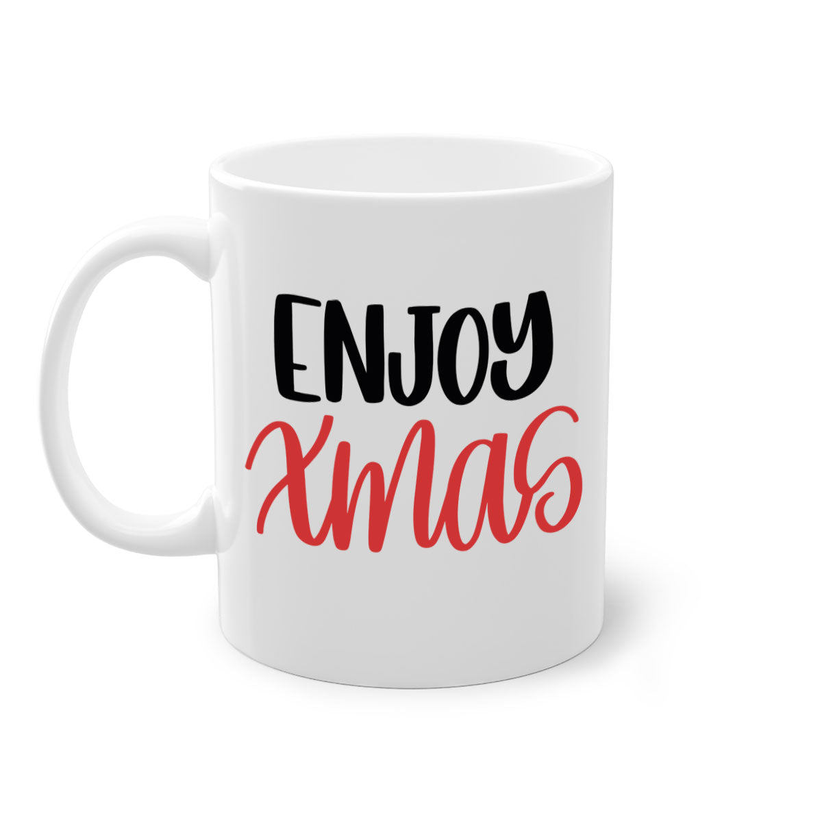 Enjoy Xmas 154# Christmas Mug with two-tone design, featuring a colored handle and glossy finish, available in multiple colors.