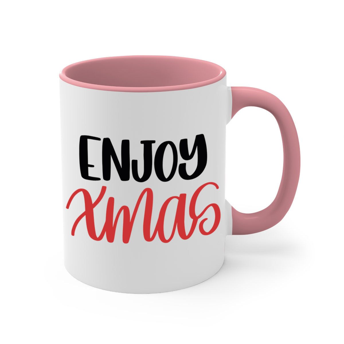 Enjoy Xmas 154# Christmas Mug with two-tone design, featuring a colored handle and glossy finish, available in multiple colors.