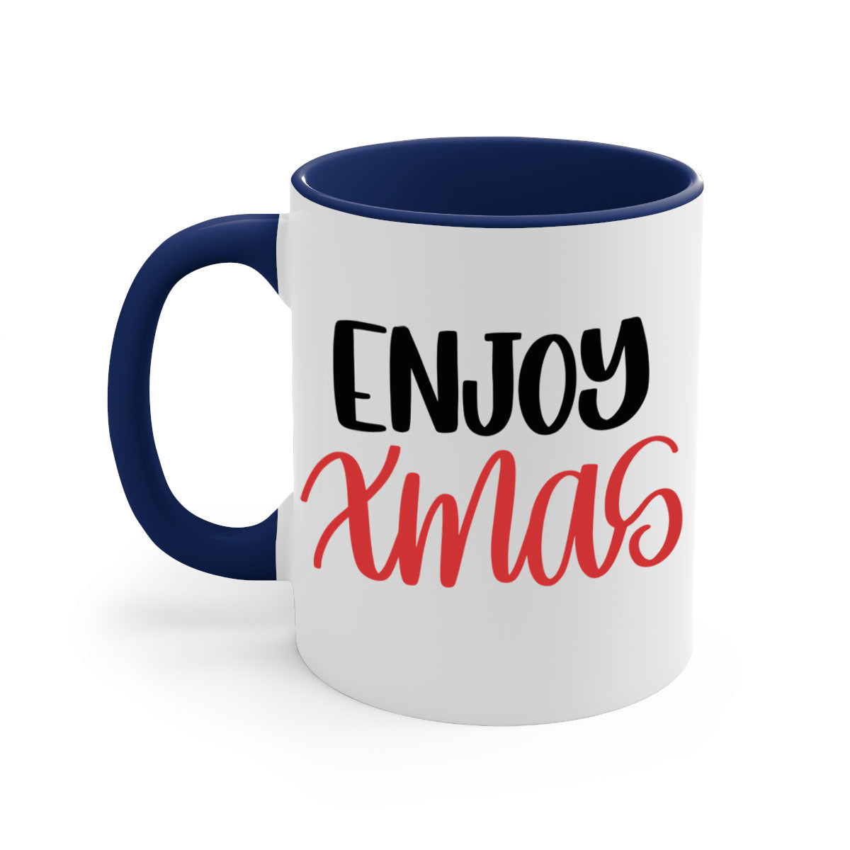 Enjoy Xmas 154# Christmas Mug with two-tone design, featuring a colored handle and glossy finish, available in multiple colors.