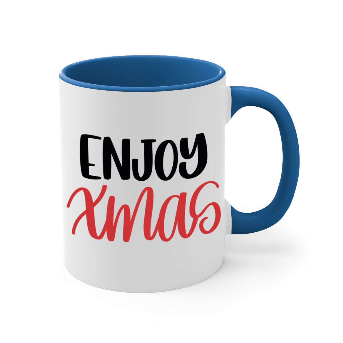 Enjoy Xmas 154# Christmas Mug with two-tone design, featuring a colored handle and glossy finish, available in multiple colors.