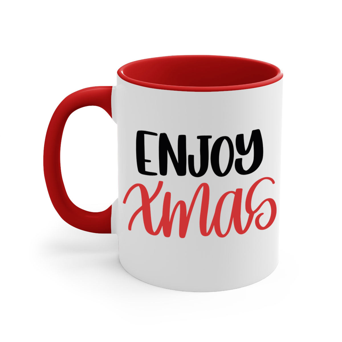 Enjoy Xmas 154# Christmas Mug with two-tone design, featuring a colored handle and glossy finish, available in multiple colors.