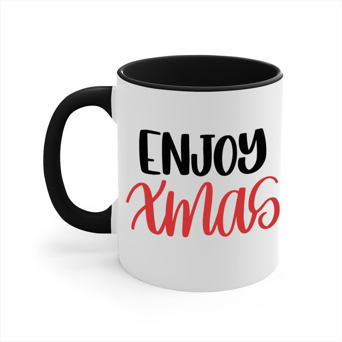 Enjoy Xmas 154# Christmas Mug with two-tone design, featuring a colored handle and glossy finish, available in multiple colors.