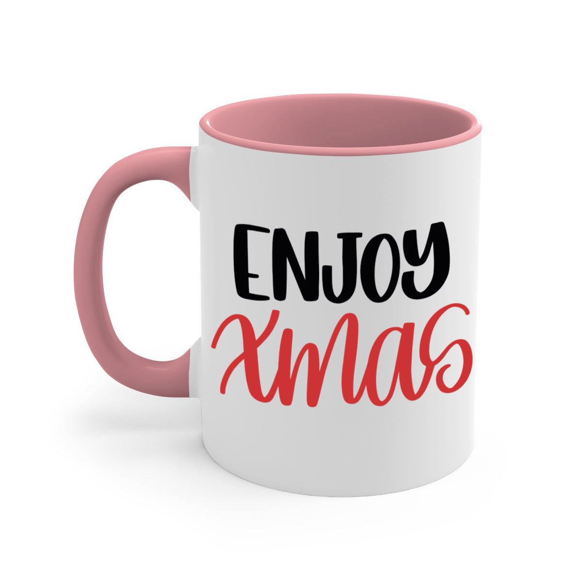 Enjoy Xmas 154# Christmas Mug with two-tone design, featuring a colored handle and glossy finish, available in multiple colors.