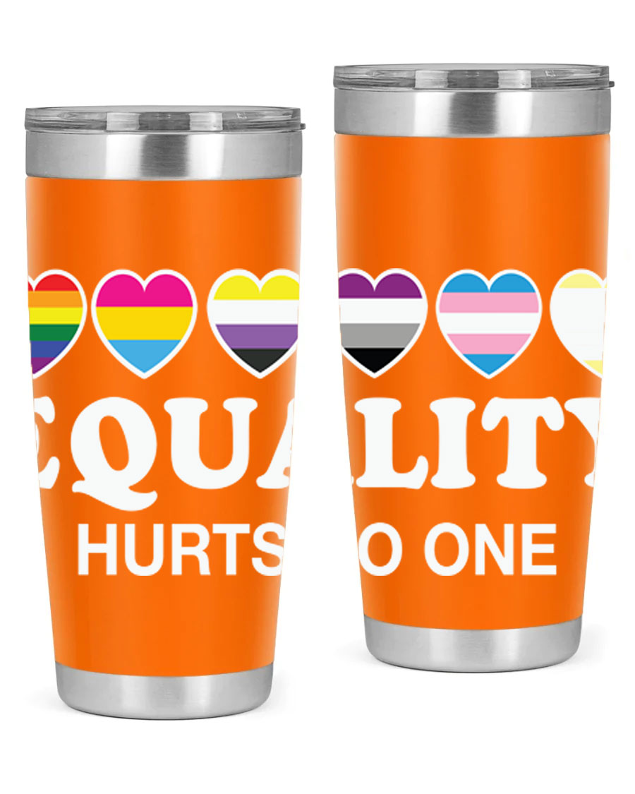 A stylish 20oz and 30oz stainless steel tumbler featuring the phrase 'Equality Hurts No One' with vibrant colors, perfect for LGBTQ+ supporters.
