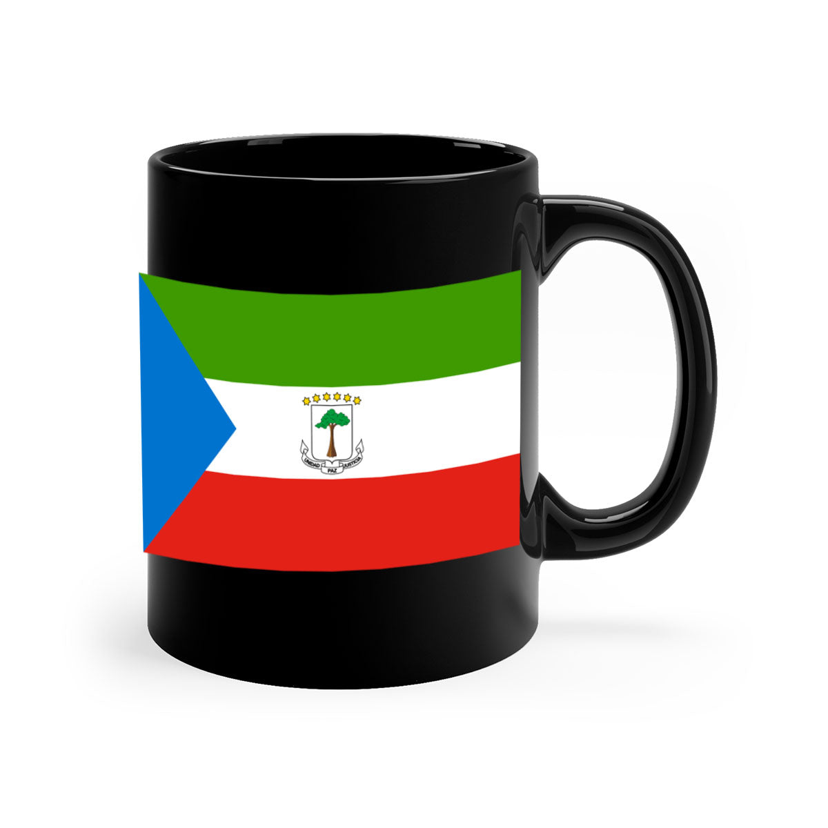 Equatorial Guinea 144# Mug featuring a glossy finish, colorful handle, and interior, available in two sizes.
