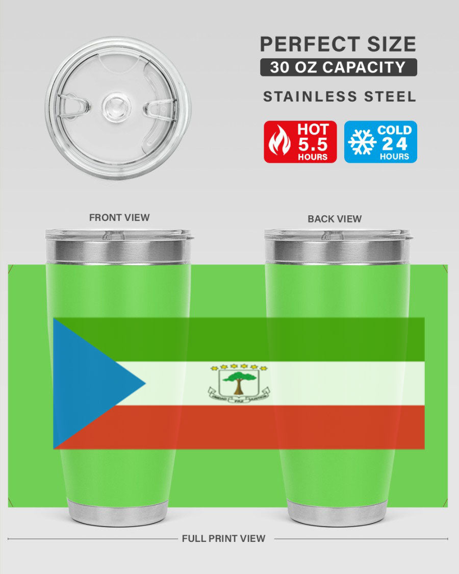 Equatorial Guinea 144# Tumbler showcasing vibrant colors and stainless steel design, perfect for hot and cold beverages.