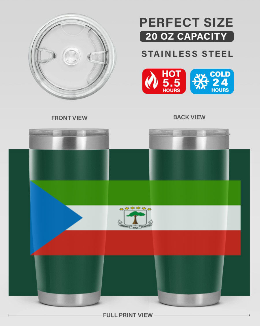 Equatorial Guinea 144# Tumbler showcasing vibrant colors and stainless steel design, perfect for hot and cold beverages.