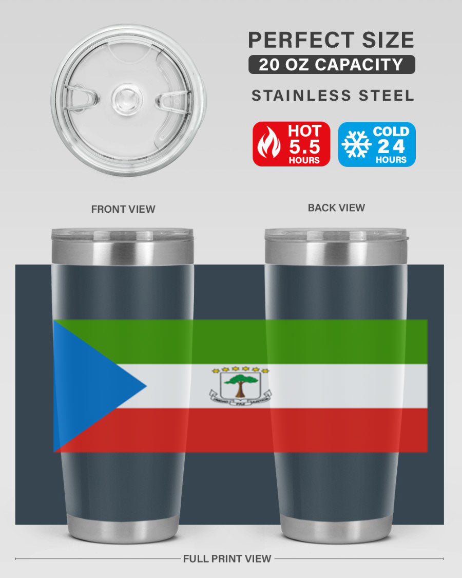 Equatorial Guinea 144# Tumbler showcasing vibrant colors and stainless steel design, perfect for hot and cold beverages.