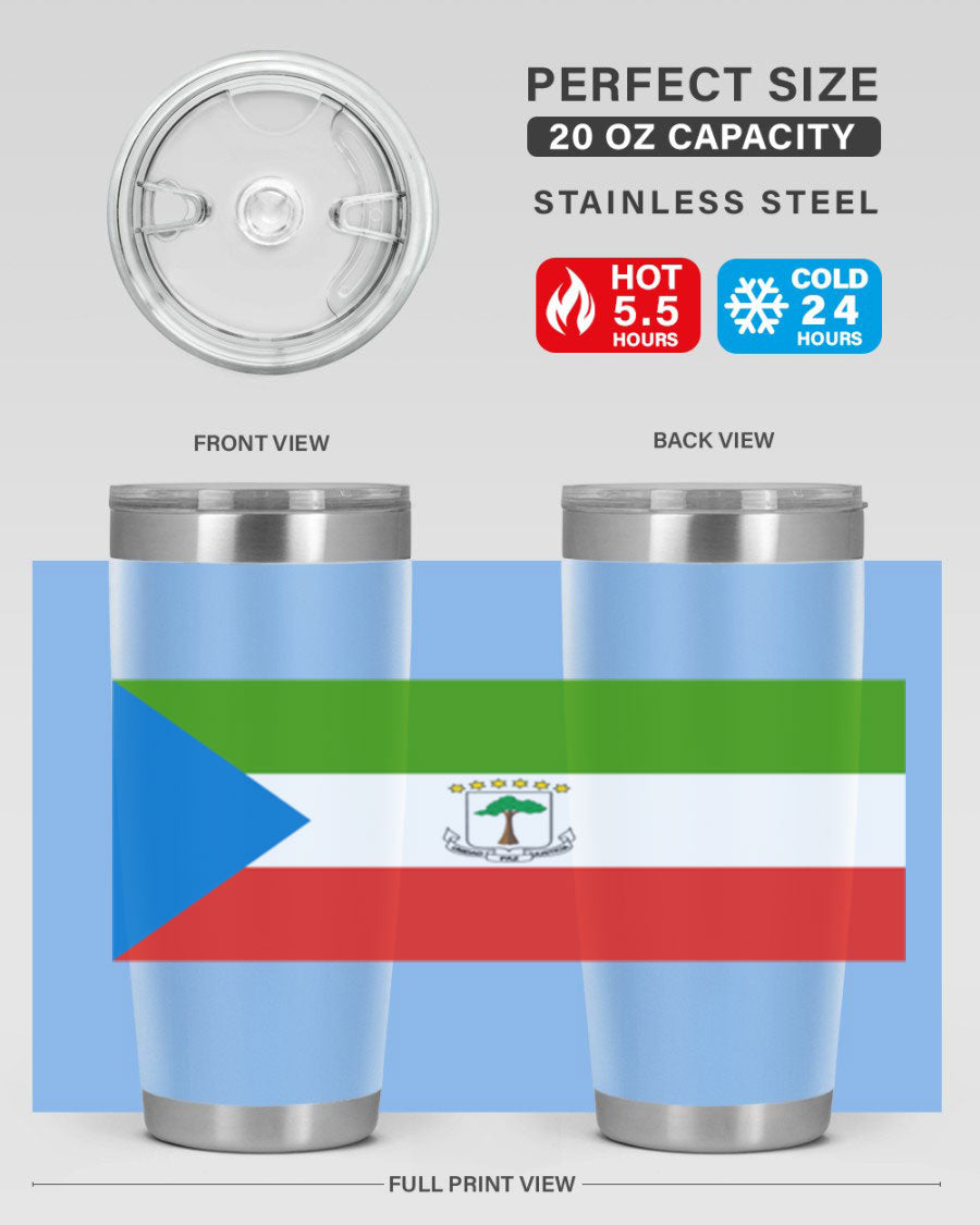 Equatorial Guinea 144# Tumbler showcasing vibrant colors and stainless steel design, perfect for hot and cold beverages.