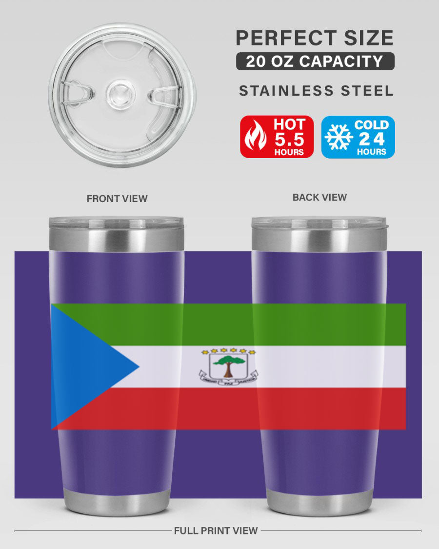 Equatorial Guinea 144# Tumbler showcasing vibrant colors and stainless steel design, perfect for hot and cold beverages.